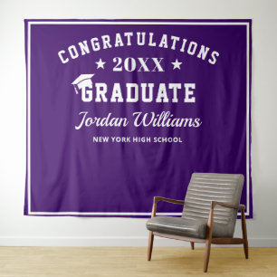 Modern White Purple Graduation Photo Prop Backdrop Tapestry