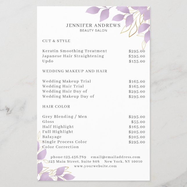 Modern, White Purple Leafy Flyer (Front)