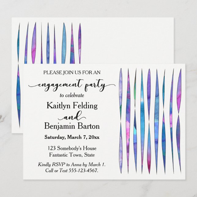 Modern White Purple, Pink, Blue Engagement Party Invitation (Front/Back)
