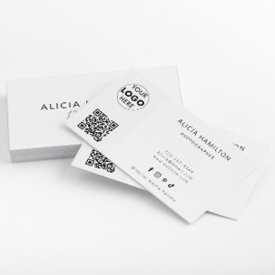 Modern   White   QR Code & Logo   Minimalist Business Card