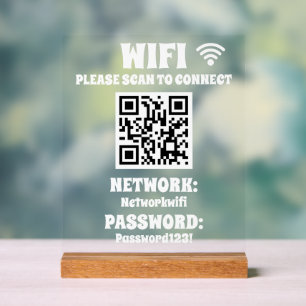 Modern White QR Code Wifi Password and Network Acrylic Sign