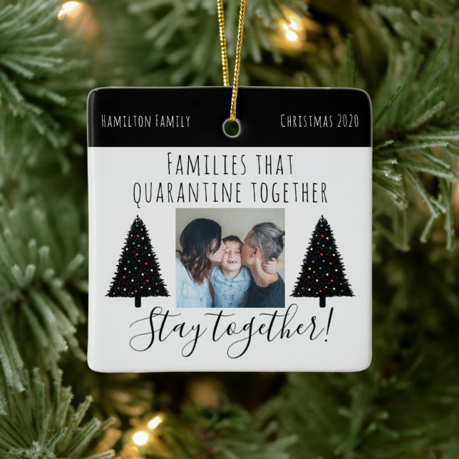 Modern White Quarantine Photo Funny Christmas 2020 Ceramic Ornament (Tree)