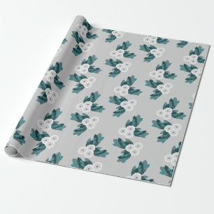 Modern White Ranunculus Flowers and Foliage Wrapping Paper