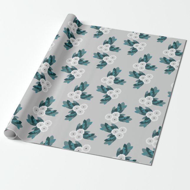Modern White Ranunculus Flowers and Foliage Wrapping Paper (Unrolled)