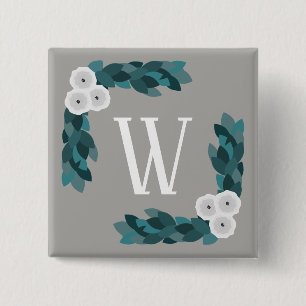 Modern White Ranunculus Flowers & Foliage Monogram 15 Cm Square Badge