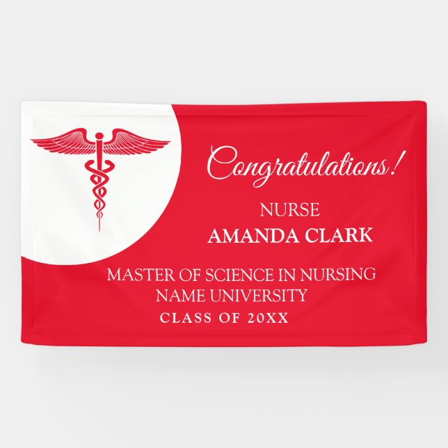 Modern White & Red Caduceus Nurse Rn Graduation Banner (Horizontal)