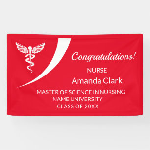 Modern White & Red Caduceus Nursing Graduation Banner