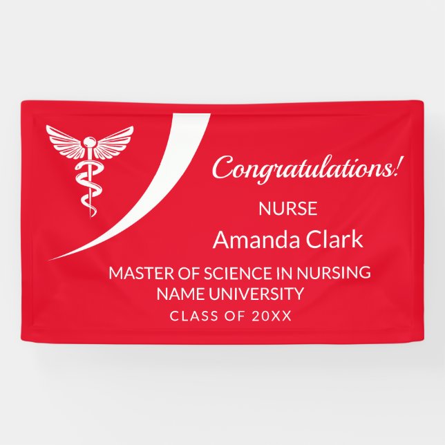 Modern White & Red Caduceus Nursing Graduation Banner (Horizontal)