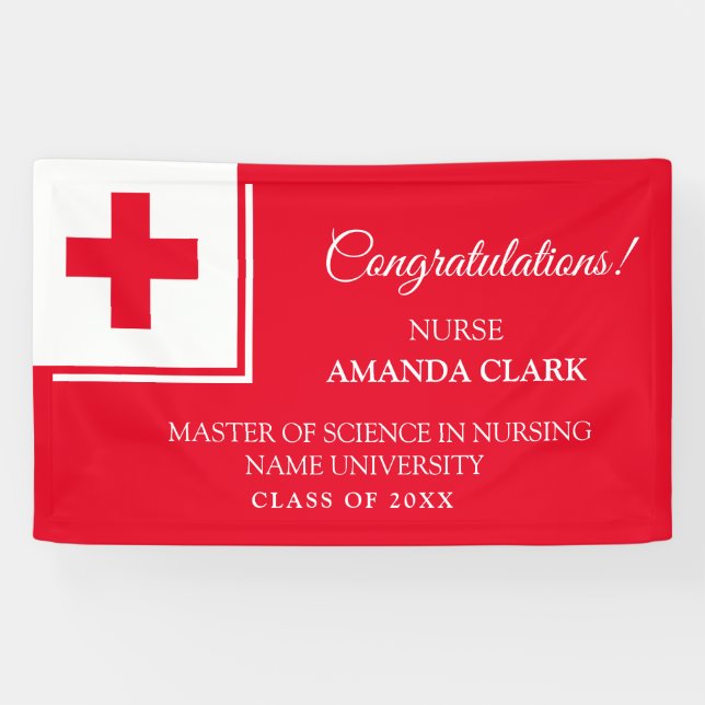 Modern White & Red Cross Nurse Rn Graduation Banner (Horizontal)