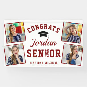 Modern White Red Graduation Class of 2024 4 PHOTO Banner