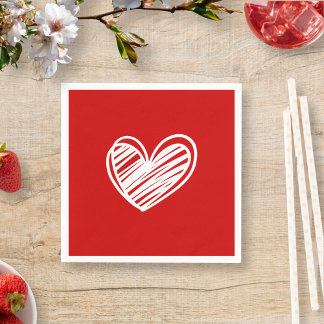 Modern White Red Hearts Romantic Birthday Wedding Napkin