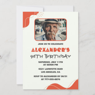 Modern White Red Men 96th birthday invitations  