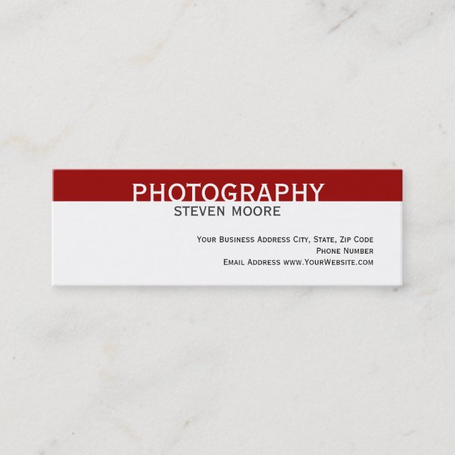 Modern White Red Photography Business Card (Front)