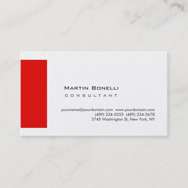Modern White Red Simple Business Card (Front)