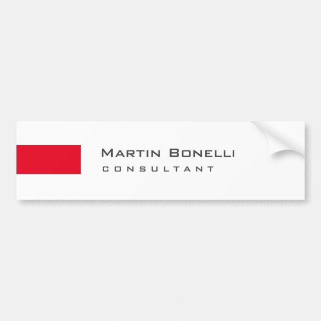 Modern White Red Simple Consultant Bumper Sticker (Front)