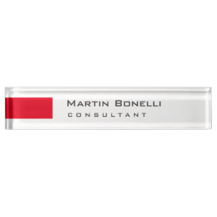 Modern White Red Simple Consultant Nameplate