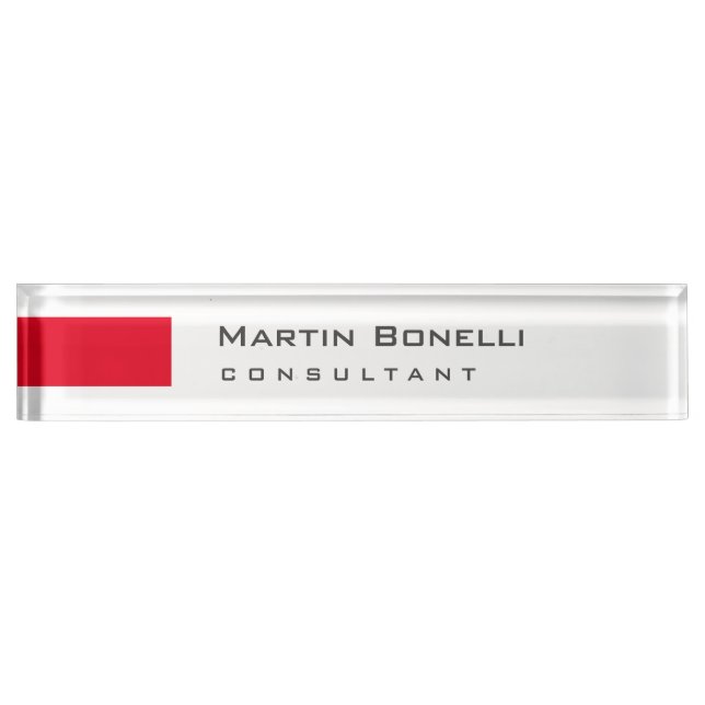 Modern White Red Simple Consultant Nameplate (Front)