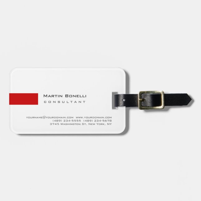 Modern White Red Simple Luggage Tag (Front Horizontal)