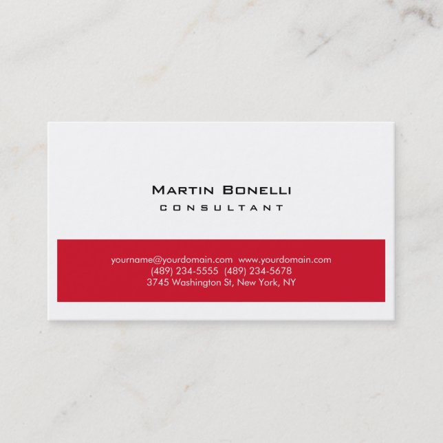 Modern White Red Simple Minimalist Plain Business Card (Front)