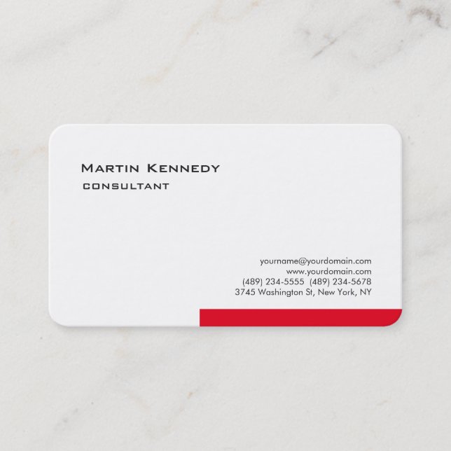 Modern White Red Simple Plain Minimalist Business Card (Front)