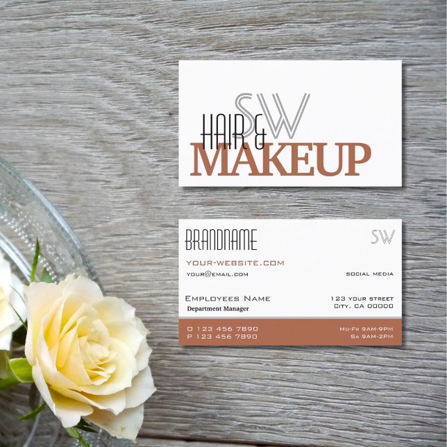 Modern White Reddish Brown Simple with Monogram Business Card (Creator Uploaded)