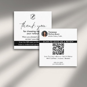 Modern White Review QR Code Notary Photo Thank You Square Business Card
