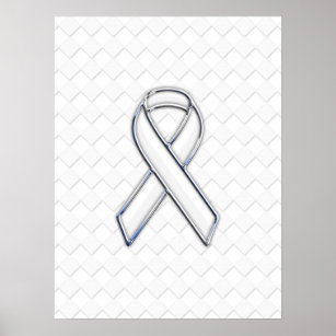 Modern White Ribbon Awareness on Checkers Print