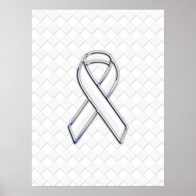 Modern White Ribbon Awareness on Checkers Print (Front)