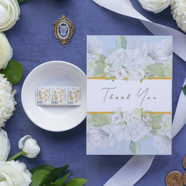 Modern White Rose Blue Floral Thank You Card (Creator Uploaded)