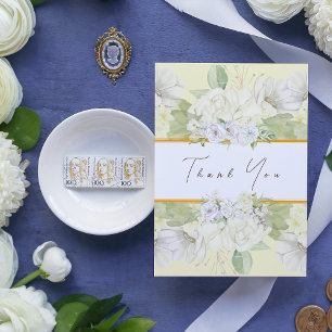 Modern White Rose Floral Thank You Card