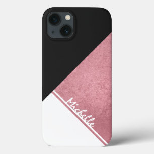 Modern White Rose Gold Black triangle iPhone 13 Case