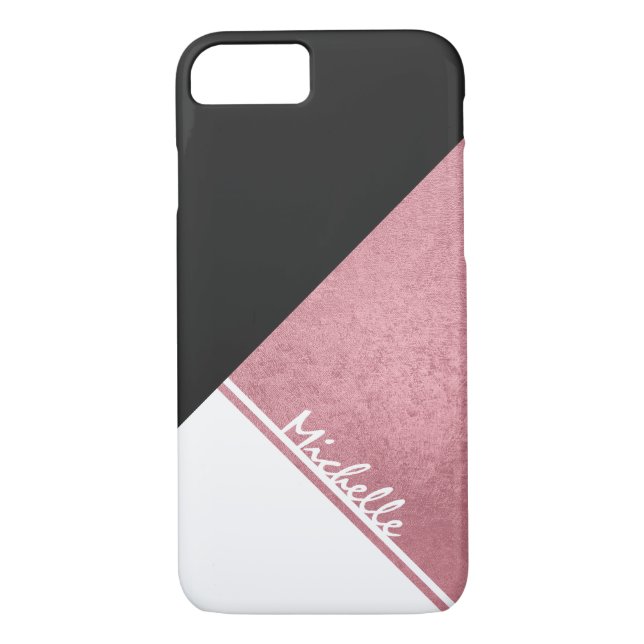 Modern White Rose Gold Black triangle Case-Mate iPhone Case (Back)