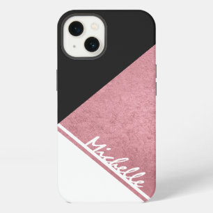 Modern White Rose Gold Black triangle iPhone 13 Case