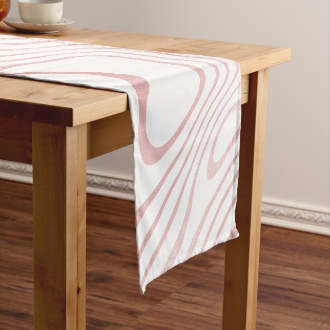 Modern White Rose Gold Marble Abstract Short Table Runner (In Situ)