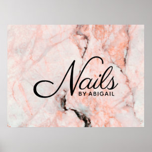Modern White Rose Gold Marble Nails By "Name" Poster
