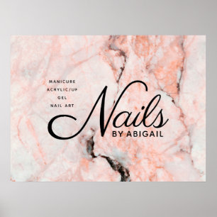 Modern White Rose Marble Gold Nails By "Name" Poster