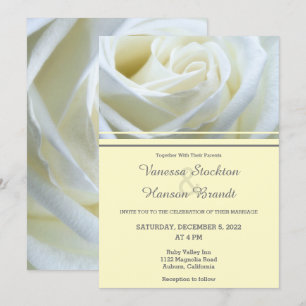 Modern White Rose Wedding Invitation