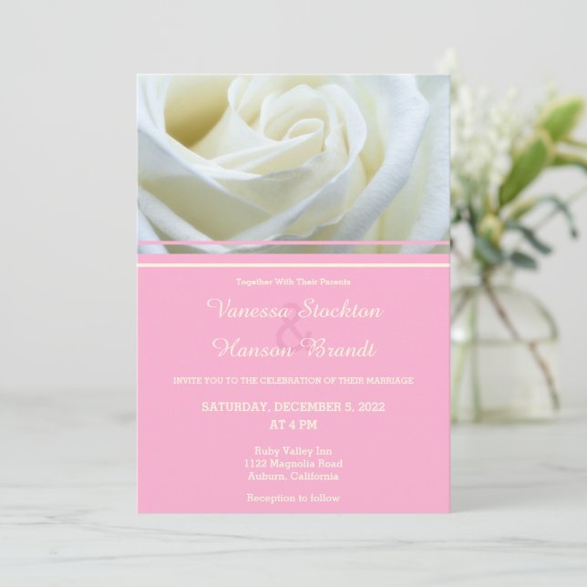Modern White Rose Wedding Invitation (Standing Front)