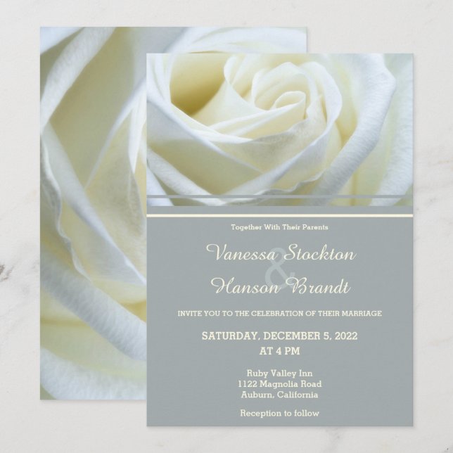 Modern White Rose Wedding Invitation (Front/Back)