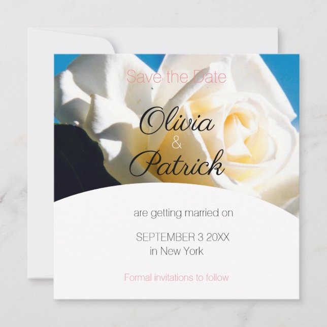 Modern White Rose Wedding Save the Date   (Front)
