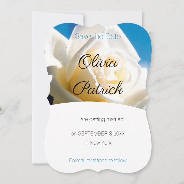 Modern White Rose Wedding Save the Date   Invitation (Front)
