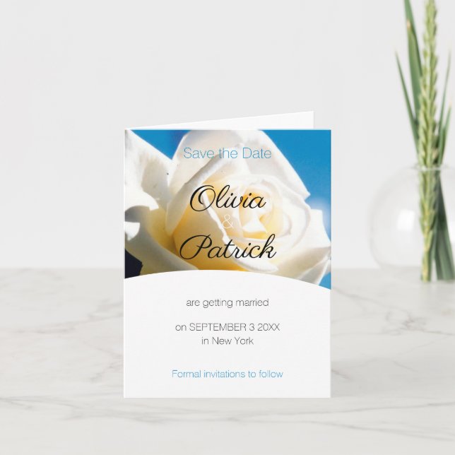 Modern White Rose Wedding Save the Date  Invitation (Front)