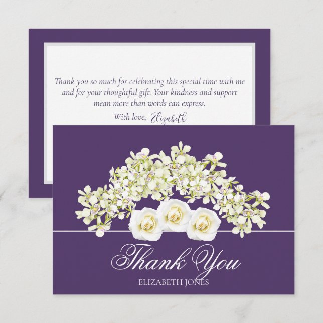 Modern White Roses Bridal Shower Thank You Card (Front/Back)