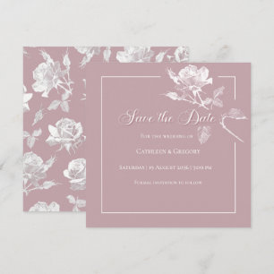 Modern White Roses Dusty Pink Floral Wedding Save The Date
