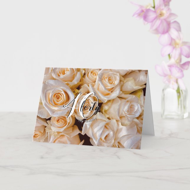 Modern White Roses Floral 40th Birthday Card (Orchid)