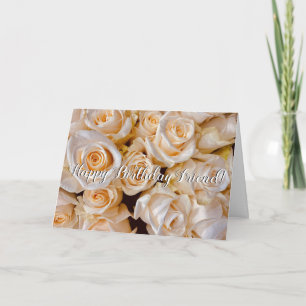 Modern White Roses Floral Happy Birthday Card