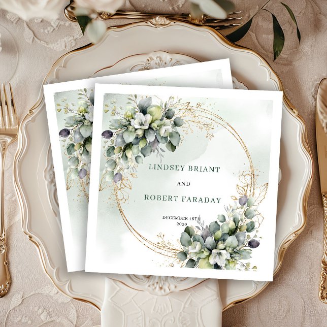 Modern White Roses Greenery Wedding Napkins (Modern White Roses Greenery Wedding Napkins)