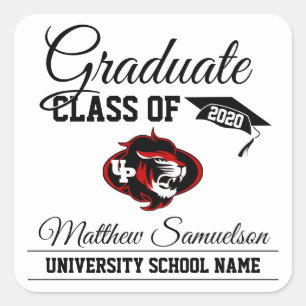 Modern White School GRADUATION   add LOGO Square Sticker