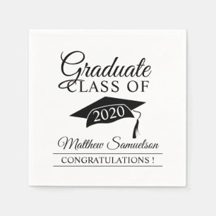Modern White School GRADUATION Cap Graduate Napkin