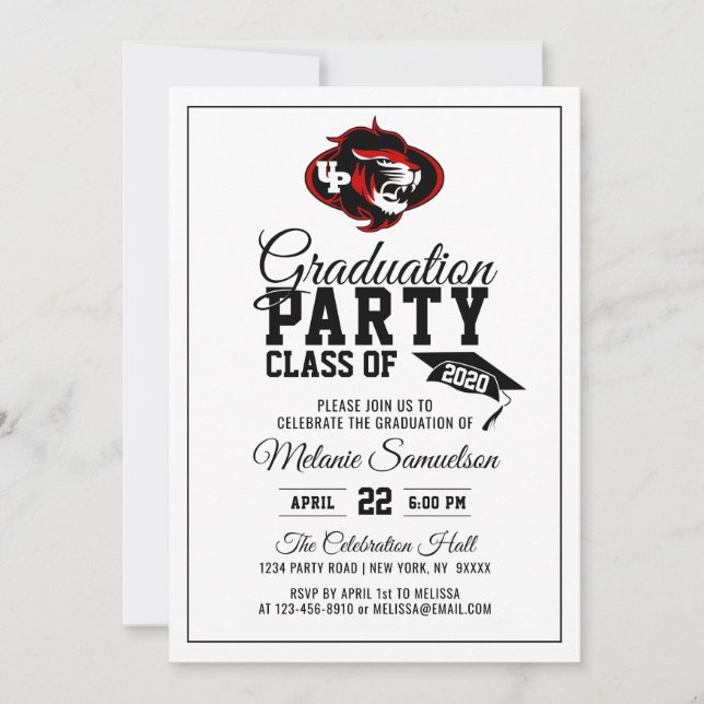 Modern White School GRADUATION Party PHOTO + LOGO Invitation (Front)